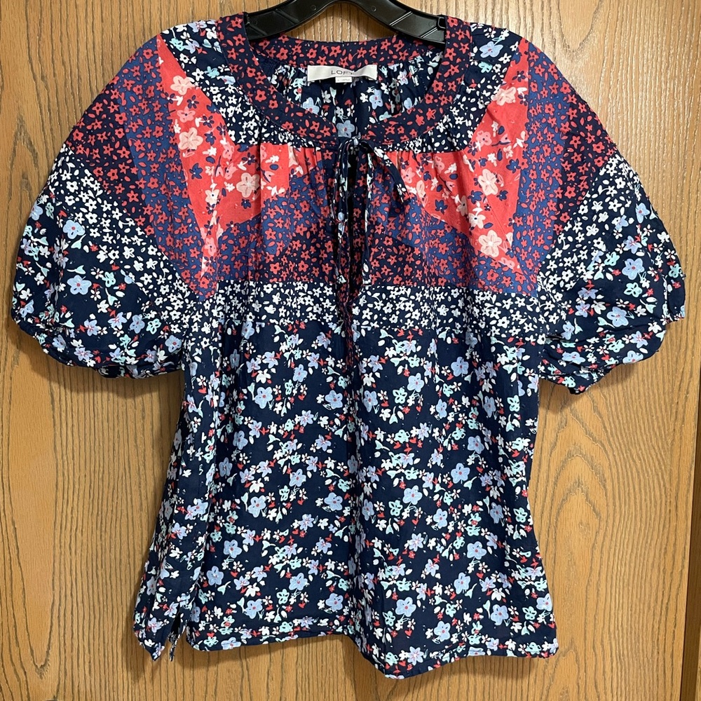 EUC LOFT Blouse in a Red and Blue Floral Print